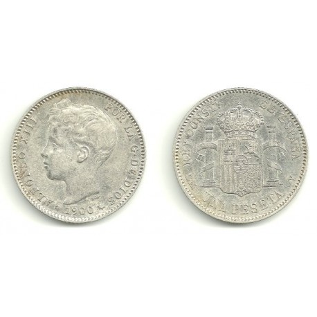 Alfonso XIII. 1900*(19-00). 1 Peseta (MBC) (Plata) Ceca de Madrid SM-V