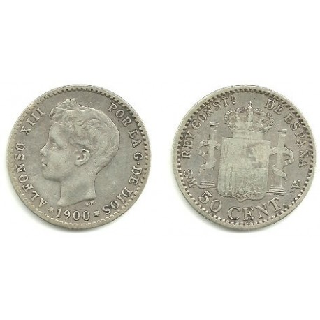 Alfonso XIII. 1900*(---). 50 Céntimos (BC) (Plata) Ceca de Madrid SM-V