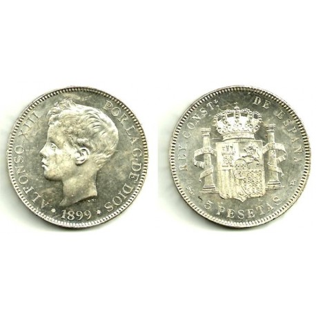 Alfonso XIII. 1899*(18-99). 5 Pesetas (EBC) (Plata) Ceca de Madrid SG-V
