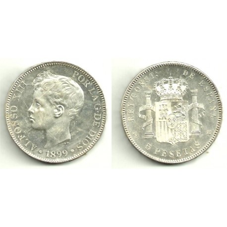 Alfonso XIII. 1899*(18-99). 5 Pesetas (EBC) (Plata) Ceca de Madrid SG-V