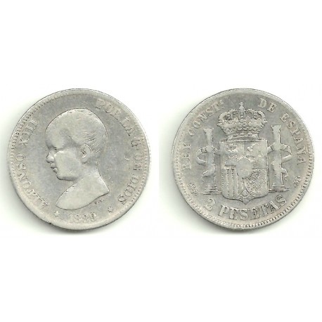 Alfonso XIII. 1889*(-----). 2 Pesetas (BC) (Plata) Ceca de Madrid MP-M