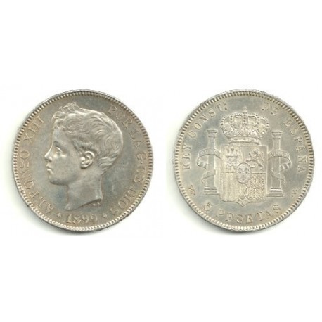 Alfonso XIII. 1899*(18-99). 5 Pesetas (EBC) (Plata) Ceca de Madrid SG-V