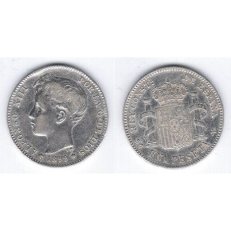 Alfonso XIII. 1899*(18---). 1 Peseta (MBC) (Plata) Ceca de Madrid SG-V