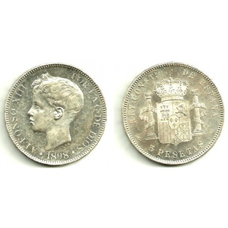 Alfonso XIII. 1898*(18-98). 5 Pesetas (EBC) (Plata) Ceca de Madrid SG-V