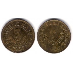 Cooperativa de Consumo La Andresense. 1932. 5 Céntimos (BC+)