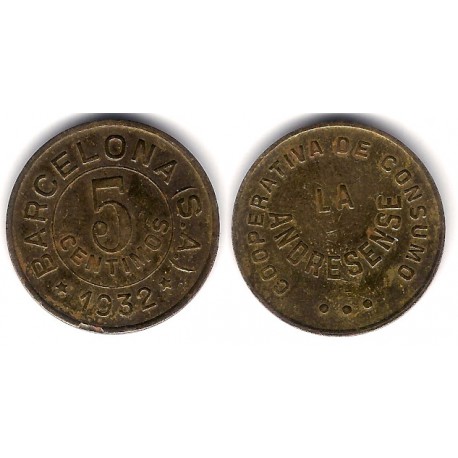 Cooperativa de Consumo La Andresense. 1932. 5 Céntimos (BC+)