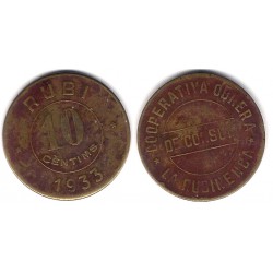 Cooperativa Obrera de Consum La Rubinenca. 1933. 10 Cèntims (BC)