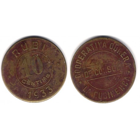 Cooperativa Obrera de Consum La Rubinenca. 1933. 10 Cèntims (BC)