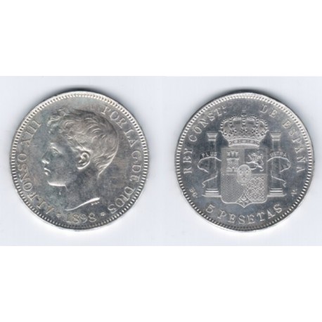 Alfonso XIII. 1898*(18-98). 5 Pesetas (EBC) (Plata) Ceca de Madrid SG-V