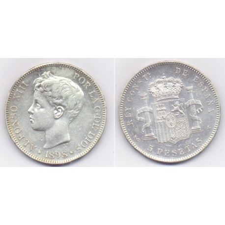 Alfonso XIII. 1898*(18-98). 5 Pesetas (EBC) (Plata) Ceca de Madrid SG-V