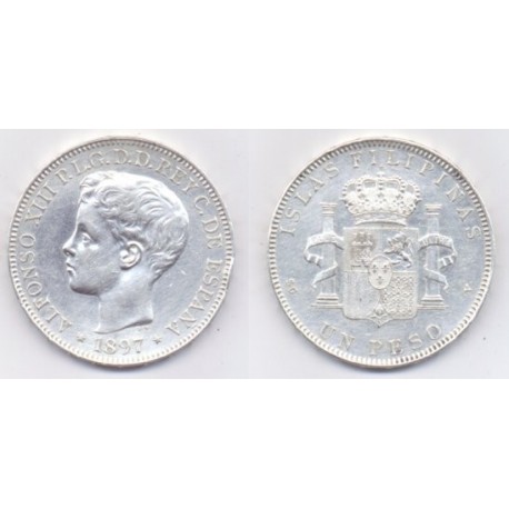 Alfonso XIII. 1897. 1 Peso (MBC) (Plata) Ceca de Manila SG-V