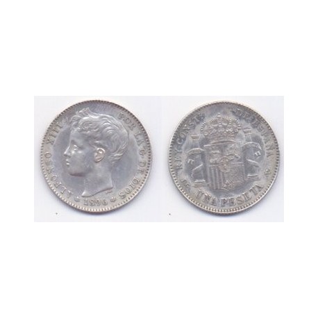 Alfonso XIII. 1896*(18-96). 1 Peseta (EBC) (Plata) Ceca de Madrid PG-V