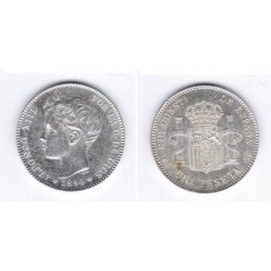 Alfonson XIII. 1896*(18-96). 1 Peseta (EBC) (Plata) Ceca de Madrid PG-V