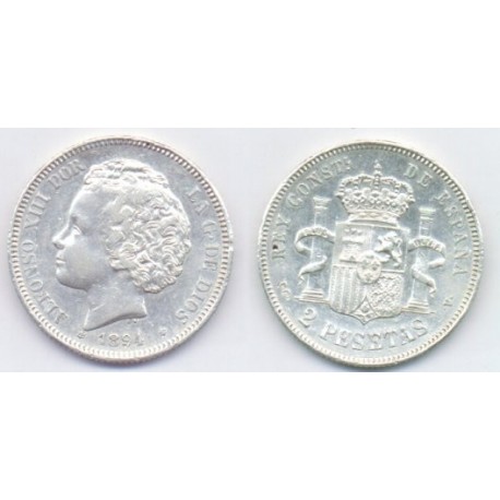 Alfonso XIII. 1894*(18-94). 2 Pesetas (EBC) (Plata) Ceca de Madrid PG-V