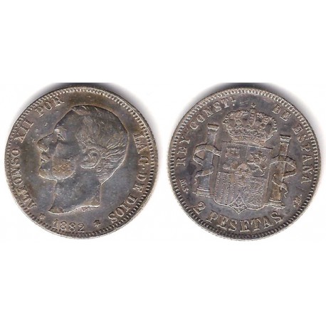 Alfonso XII. 1882*(18-82). 2 Pesetas (BC+) Ceca de Madrid MS-M. Falsa de Época