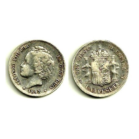 Alfonso XIII. 1893*(-----). 1 Peseta (MBC) (Plata) Ceca de Madrid PG-L