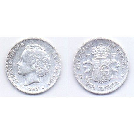 Alfonso XIII. 1893*(18-93). 1 Peseta (MBC) (Plata) Ceca de Madrid PG-L