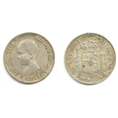 Alfonso XIII. 1892*(--2). 50 Céntimos (MBC) (Plata) Ceca de Madrid PG-M