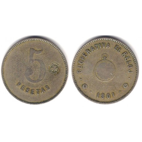 Cooperativa El Reloj. 1901. 5 Pesetas (BC)