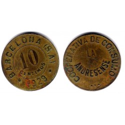 Cooperativa de Consumo La Andresense. 1929. 10 Céntimos (MBC)