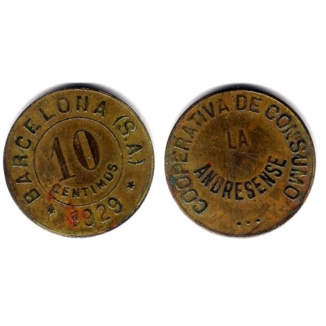 Cooperativa de Consumo La Andresense. 1929. 10 Céntimos (MBC)