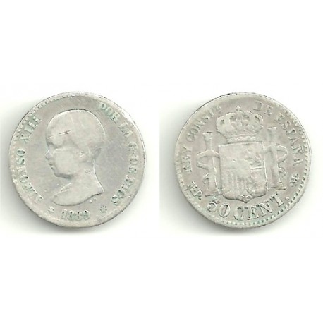 Alfonso XIII. 1889*(---). 50 Céntimos (RC) (Plata) Ceca de Madrid MP-M