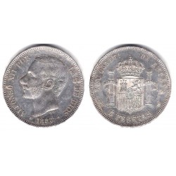 Alfonso XII. 1885*(18-85). 5 Pesetas (EBC) (Plata) Ceca de Madrid MS-M