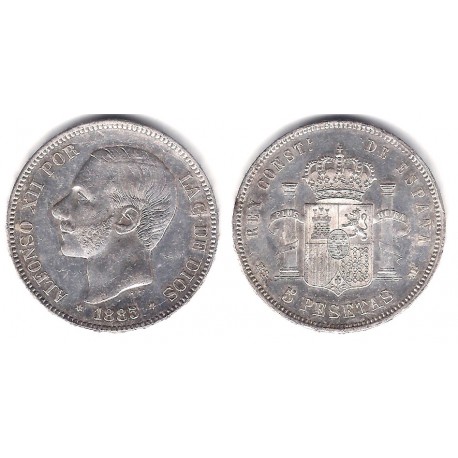 Alfonso XII. 1885*(18-85). 5 Pesetas (EBC) (Plata) Ceca de Madrid MS-M