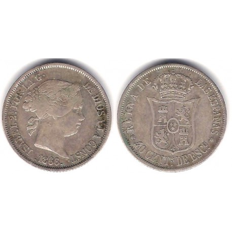 Isabel II. 1866. 40 Céntimos de Escudo (MBC) (Plata) Ceca de Madrid