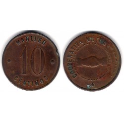 Cooperativa Mutua Católica. Manlleu. 10 Céntimos (MBC-) Borrado Católica