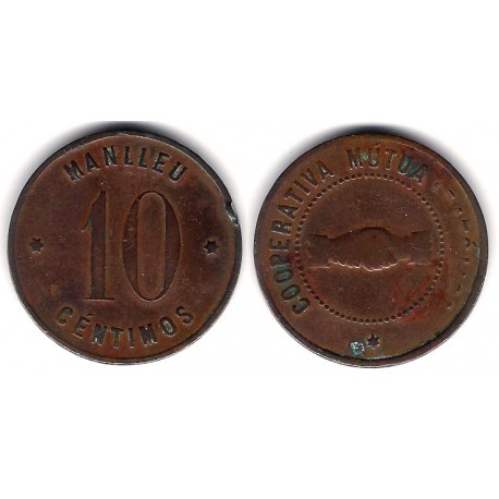 Cooperativa Mutua Católica. Manlleu. 10 Céntimos (MBC-) Borrado Católica