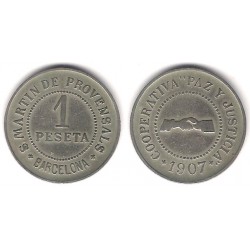 Cooperativa Paz y Justicia. San Martín de Provensals. 1907. 1 Peseta (MBC)