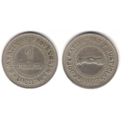 Cooperativa Paz y Justicia. San Martín de Provensals. 1907. 1 Peseta (MBC)