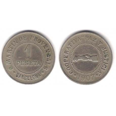 Cooperativa Paz y Justicia. San Martín de Provensals. 1907. 1 Peseta (MBC)