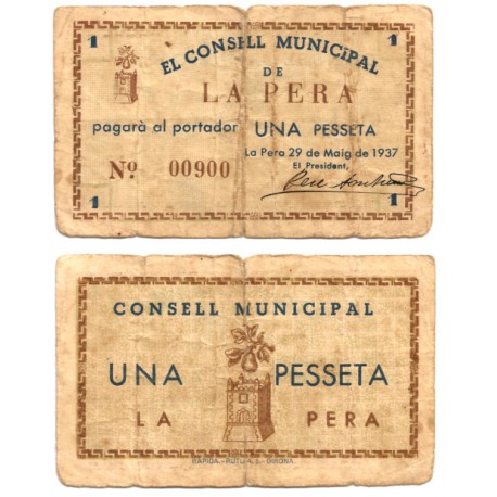 La Pera. 1937. 1 Peseta (BC-) Roturas