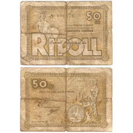 Ripoll. 1937. 50 Céntimos (BC-)