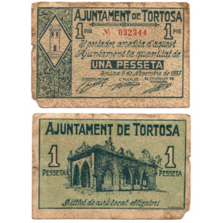 Tortosa. 1937. 1 Peseta (BC) Roturas