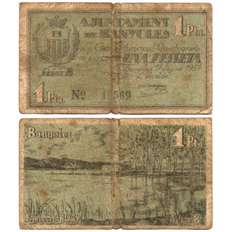 Banyoles. 1937. 1 Peseta (BC-) Serie B