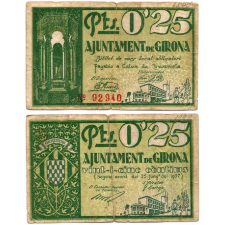 Girona. 1937. 25 Céntimos (BC) Leves Roturas