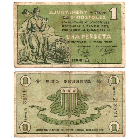 Hostoles. 1937. 1 Peseta (BC) Serie A