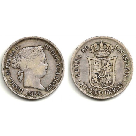 Isabel II. 1864. 40 Céntimos de Escudo (MBC-) (Plata)
