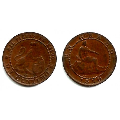 Gobierno Provisional. 1870. 1 Céntimo (MBC) Ceca de Barcelona OM. VARIANTE