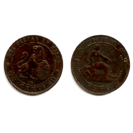 Gobierno Provisional. 1870. 1 Céntimo (MBC) Ceca de Barcelona OM. VARIANTE