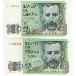 España. 1979. 1000 Pesetas (x2) (EBC+) Serie A. Pareja Correlativa