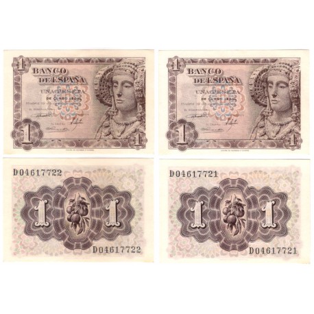 Estado Español. 1948. 1 Peseta (EBC+) Serie D. Pareja Correlativa