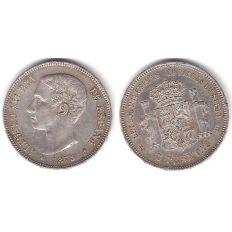 Alfonso XII. 1875*(18-75). 5 Pesetas (MBC) (Plata) Ceca de Madrid DE-M
