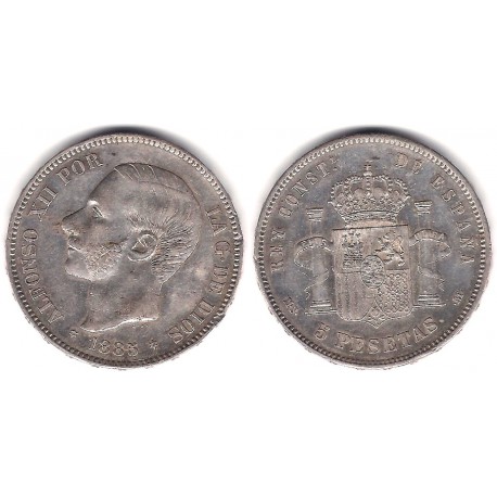 Alfonso XII. 1885*(18-87). 5 Pesetas (MBC+/EBC-) (Plata) Ceca de Madrid MS-M