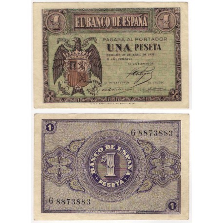 Estado Español. 1938. 1 Peseta (MBC+) Serie G