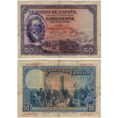 España. 1927. 50 Pesetas (BC) Con Sello Repúblicano