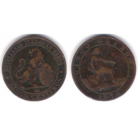 Gobierno Provisional. 1870. 5 Céntimos (MBC-) Ceca de Barcelona OM